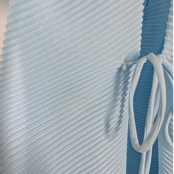 Roland Mouret Ballard Plisse Draped Gown Plunge Neckline Blue Dress Size 6 - Picture 13 of 14